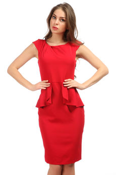 Красное платье с баской Mondigo