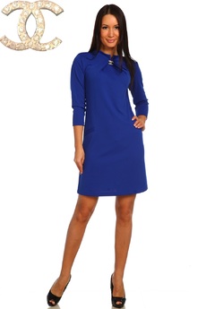 Синее платье с брошкой Натали