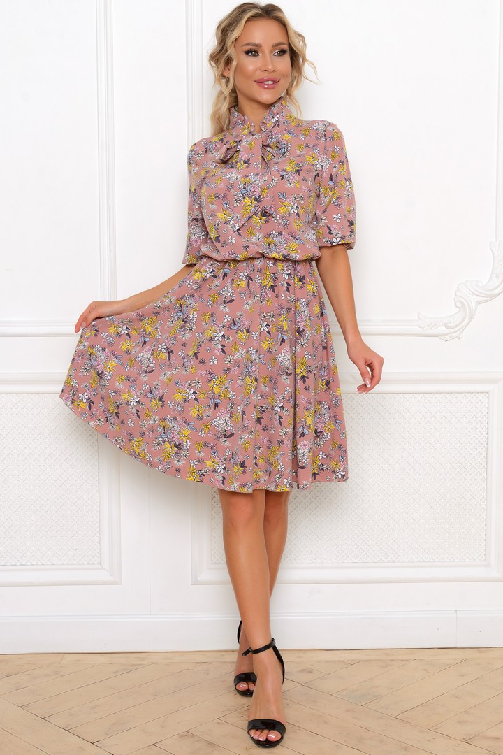 Фото товара 22482, пепельно-розовое платье с бантом