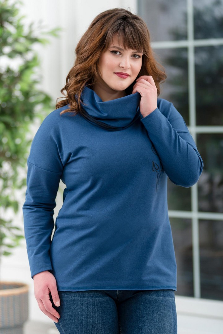 Фото товара 19602, синяя толстовка с воротом хомут