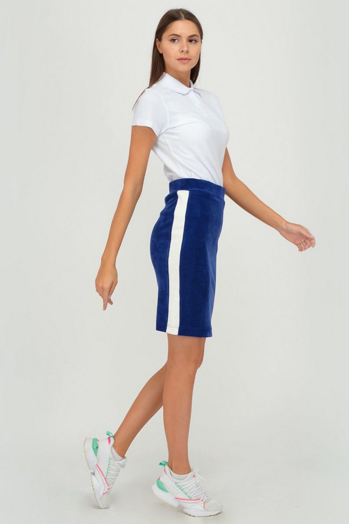 Фото товара 19872, синяя бархатная юбка в спортивном стиле