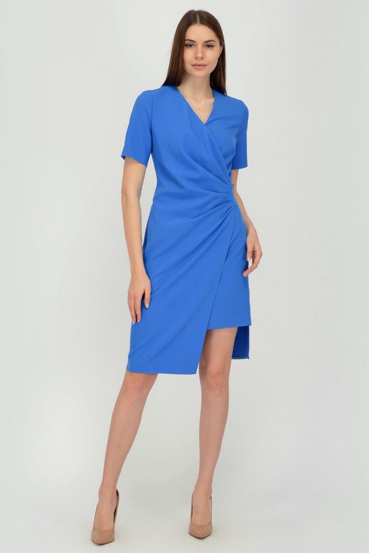 Фото товара 19908, голубое платье с асимметричным кроем